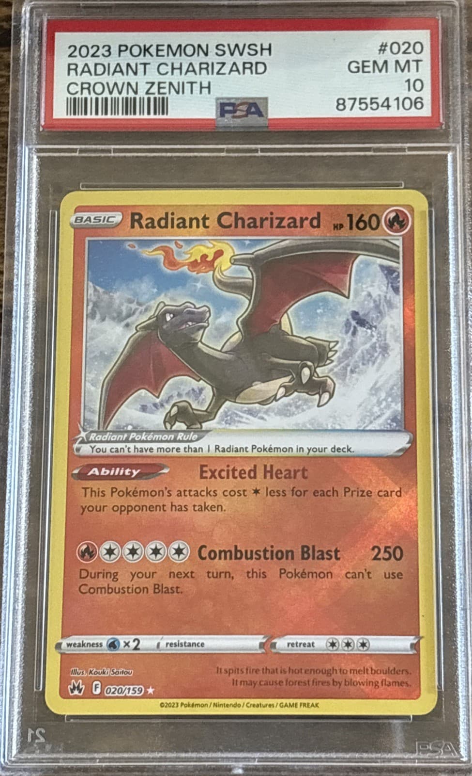 Radiant Charizard PSA 10 Crown Zenith 020/159 Pokémon 2023 Gem Mint