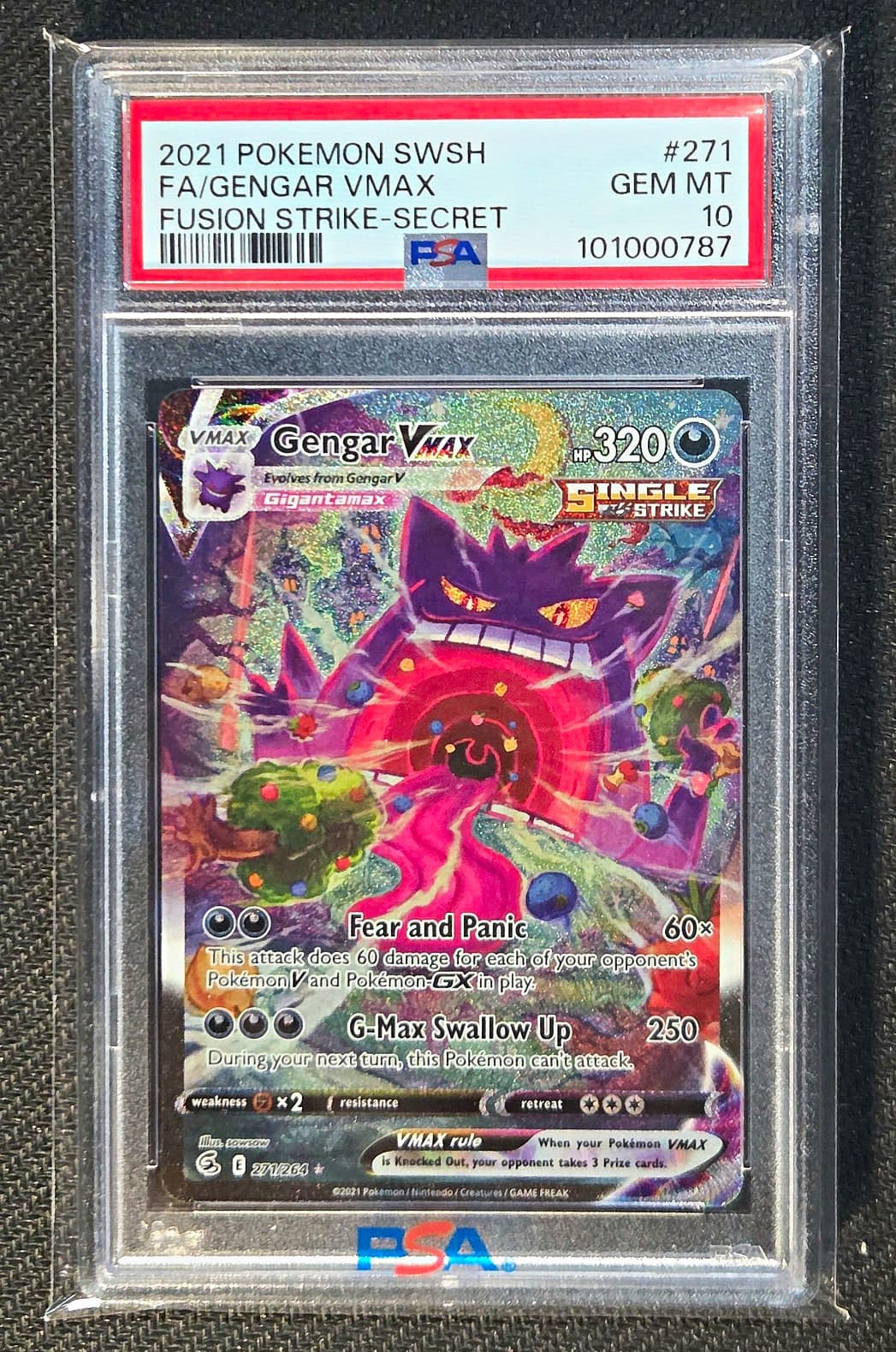 GENGAR VMAX SWSH08 FUSION STRIKE 271/264 SECRET ALT ART HOLO PSA 10