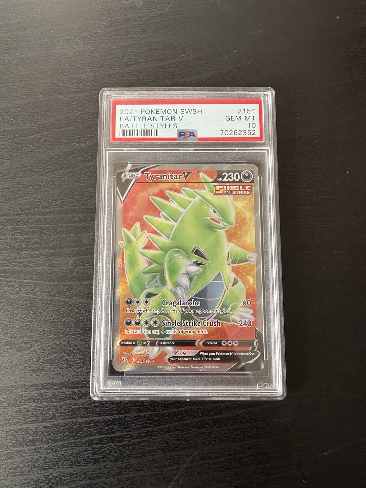 Pokemon Tyranitar V (Full Art) 154/163 Swsh05: Battle Styles Holo PSA 10