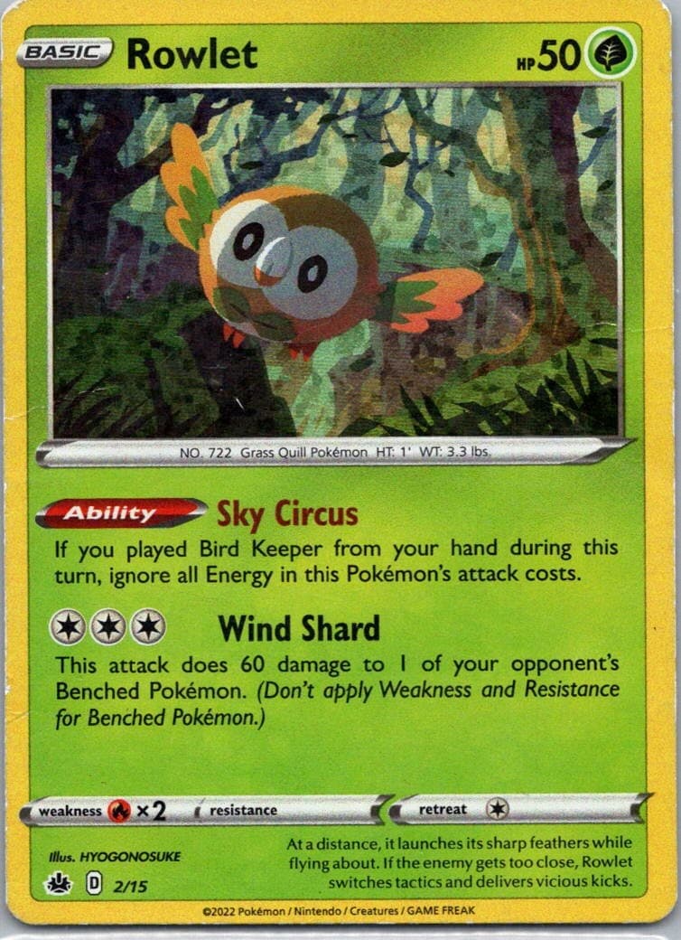 Pokemon TCG Rowlet 2/15 McDonalds Collection 2022 Holo HP