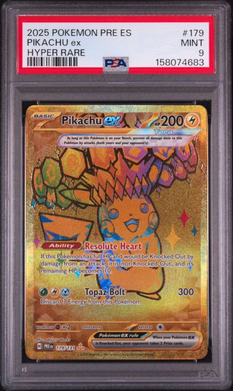 2025 Pokemon Prismatic Evolutions Pikachu ex #179/131 Hyper Rare PSA 9
