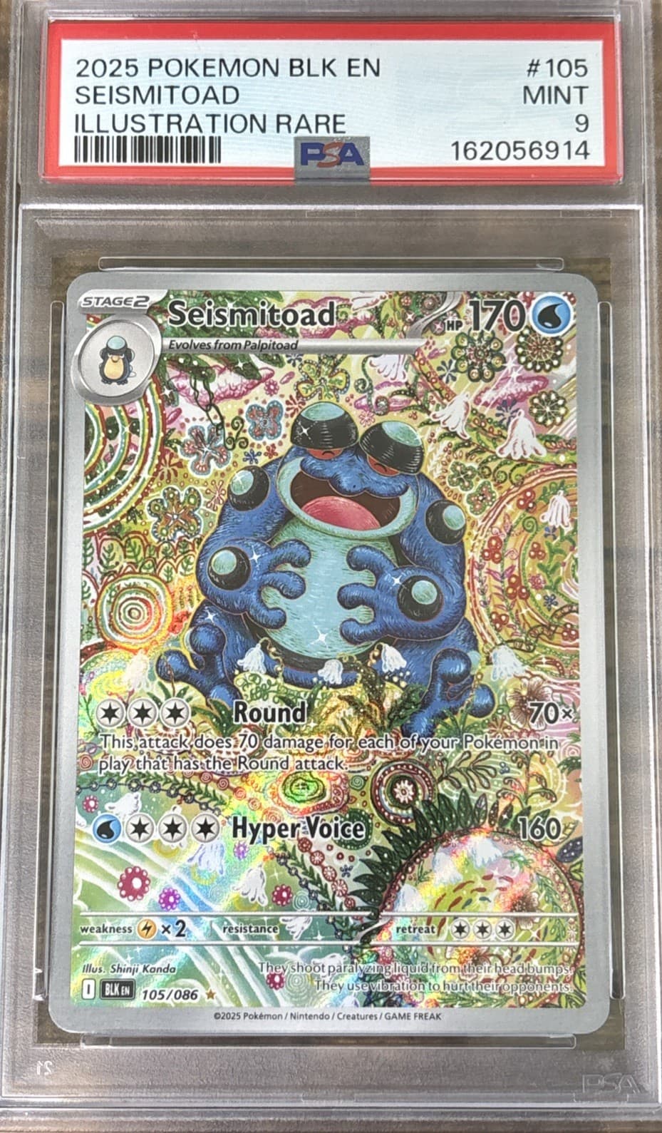 Seismitoad 105/086 Illustration Rare PSA 9 MINT Pokemon Black Bolt 2025 IR Holo