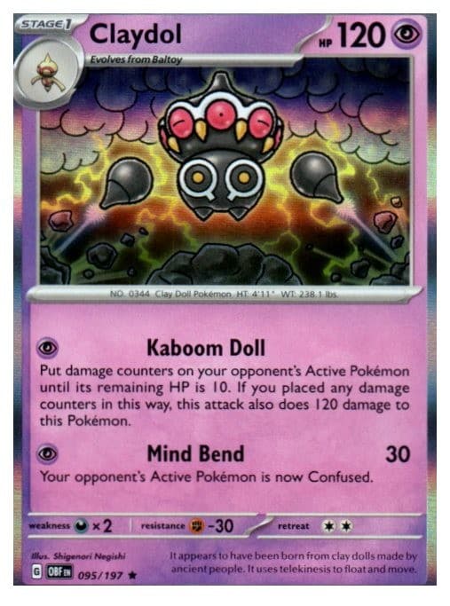 Claydol 095/197 Rare Obsidian Flames Pokemon Holo Near Mint