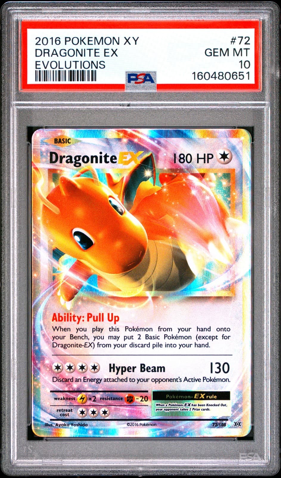 2016 POKEMON XY EVOLUTIONS #72 DRAGONITE EX PSA 10