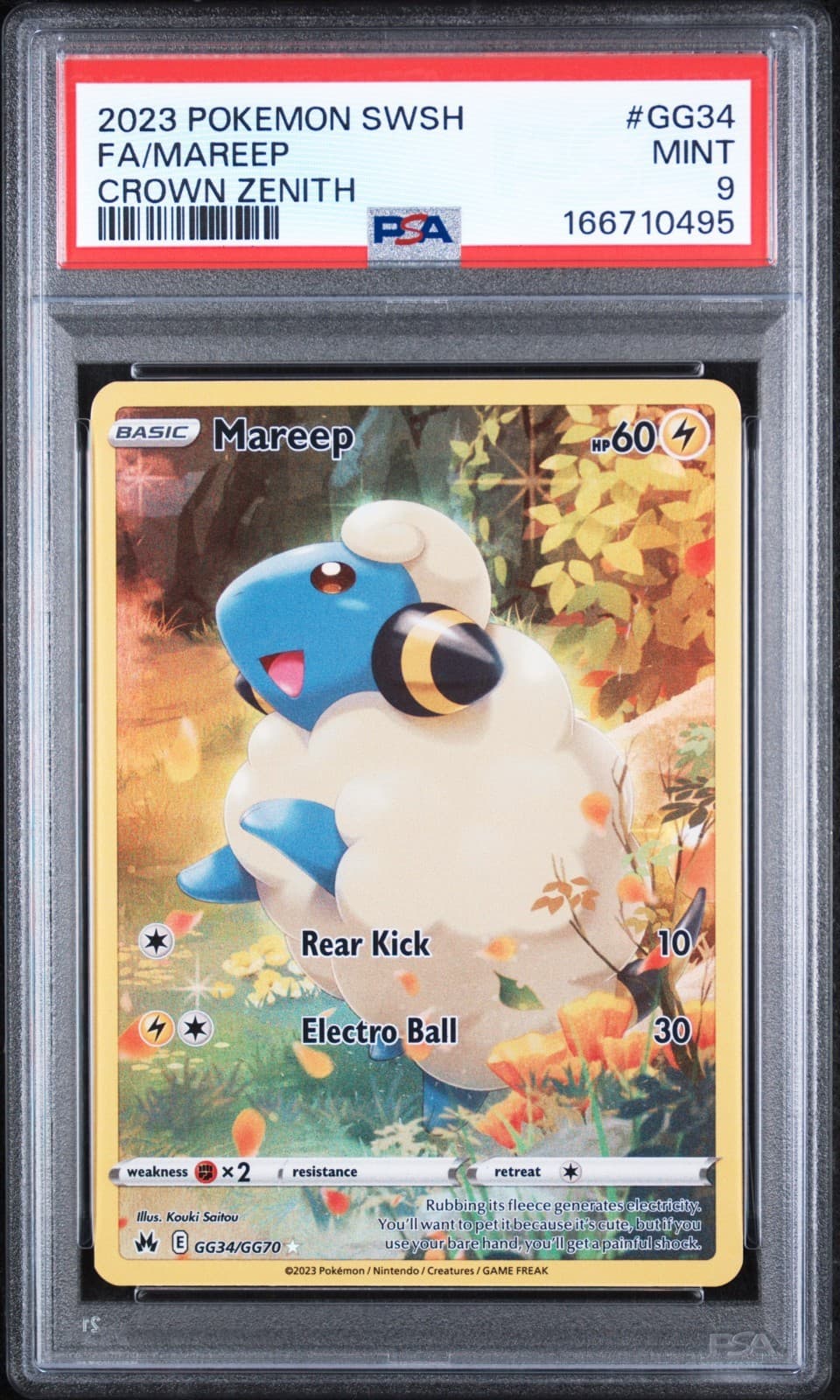 2023 POKEMON SWORD & SHIELD CROWN ZENITH #GG34 FULL ART/MAREEP PSA 9