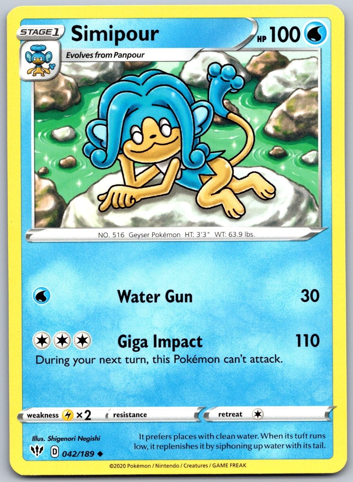 Simipour 042/189 Uncommon Near Mint Darkness Ablaze Pokemon