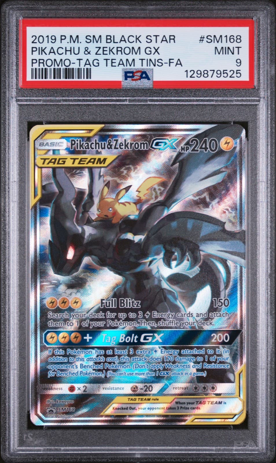 2019 POKEMON SM BLACK STAR PROMO #SM168 FULL ART/PIKACHU & ZEKROM GX PSA 9
