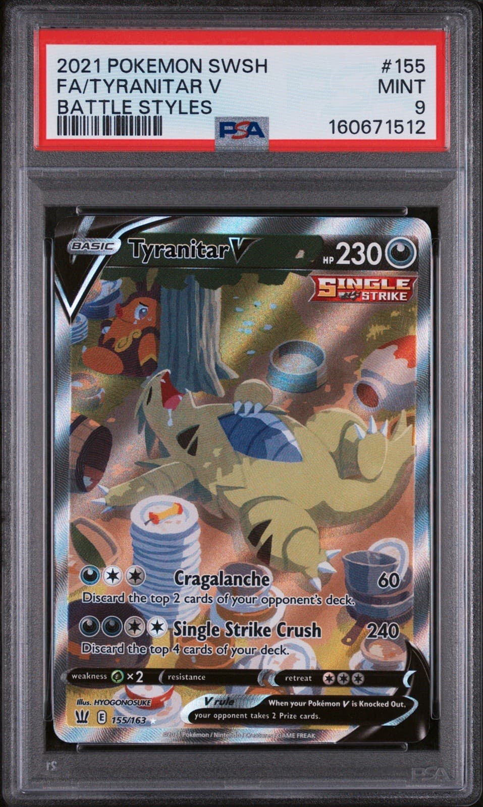 Tyranitar V (Alternate Full Art) 155/163 Swsh05: Battle Styles Holo PSA 9