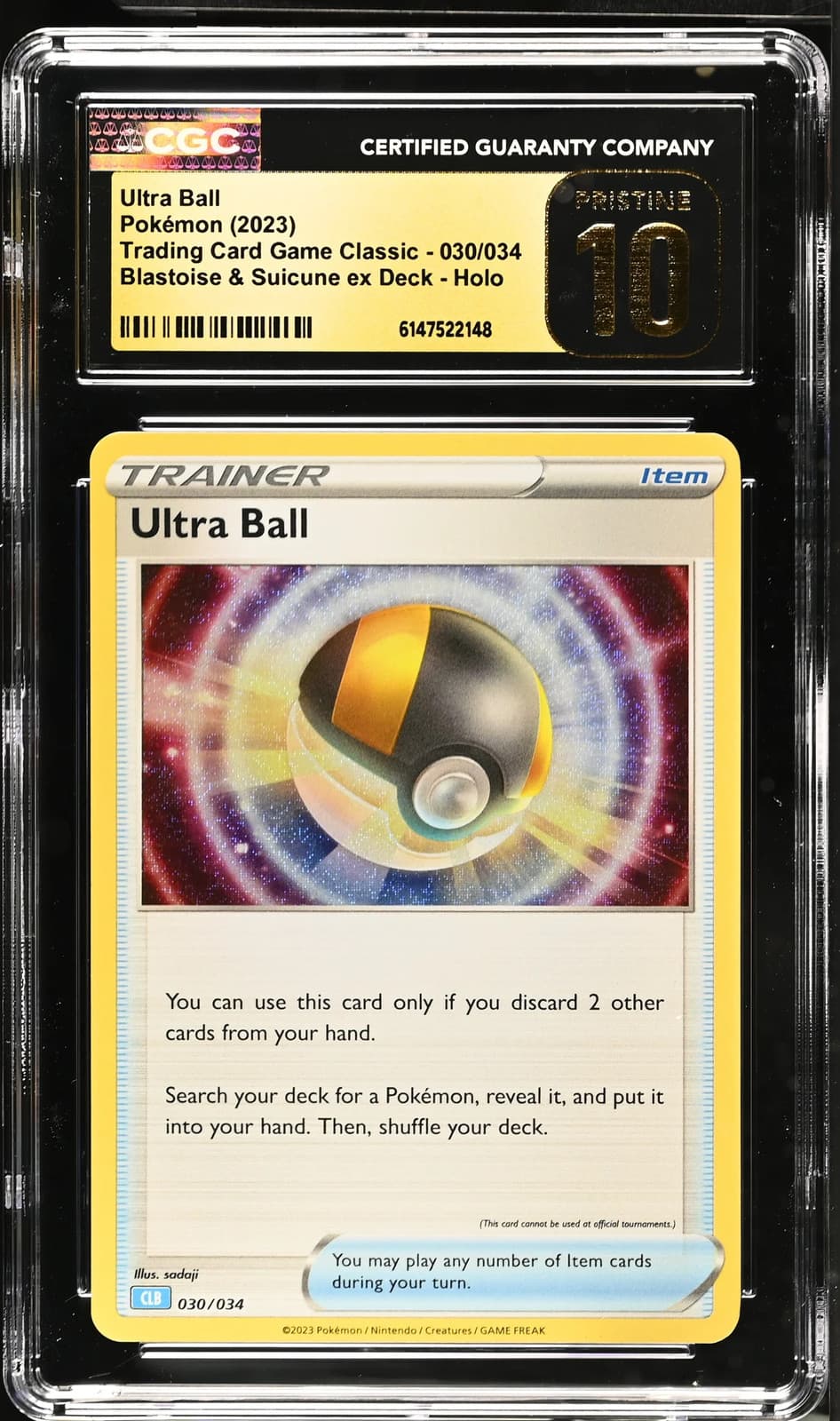 Ultra Ball 030/034 Pokemon TCG Classic Holo CGC 10 Graded Trainer Card 2023