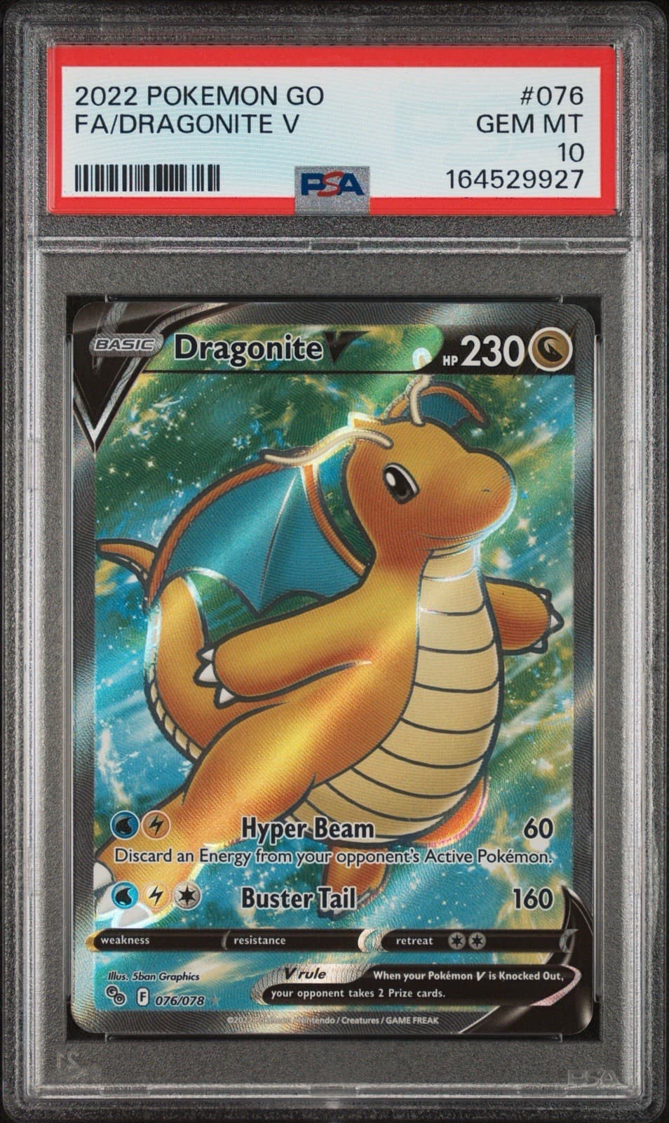 Pokemon Company Dragonite V Pokemon GO Ultra Rare Full Art Foil 076/078 PSA 10