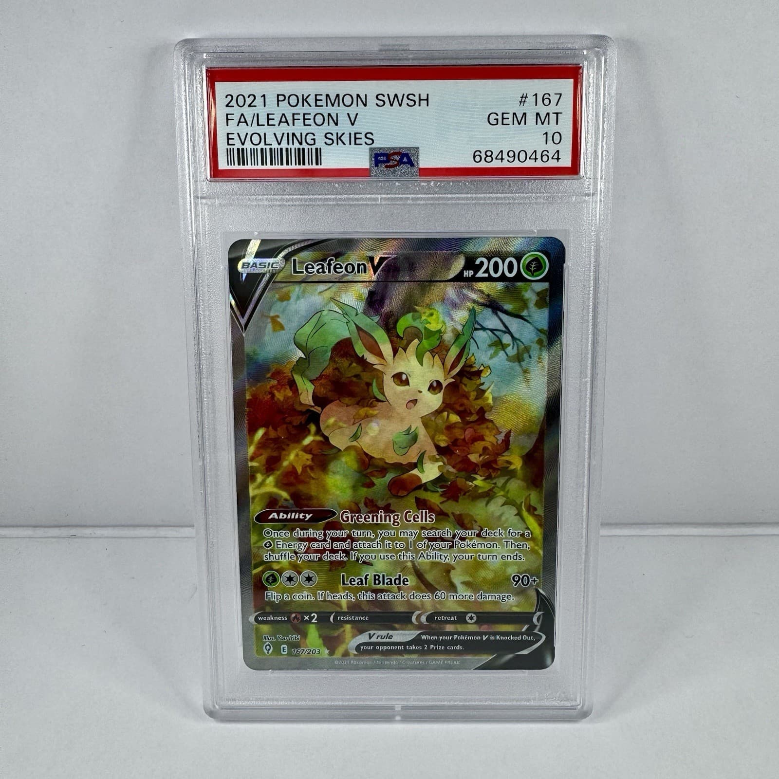 LEAFEON V 2021 POKEMON EVOLVING SKIES 167/203 FULL ART PSA 10
