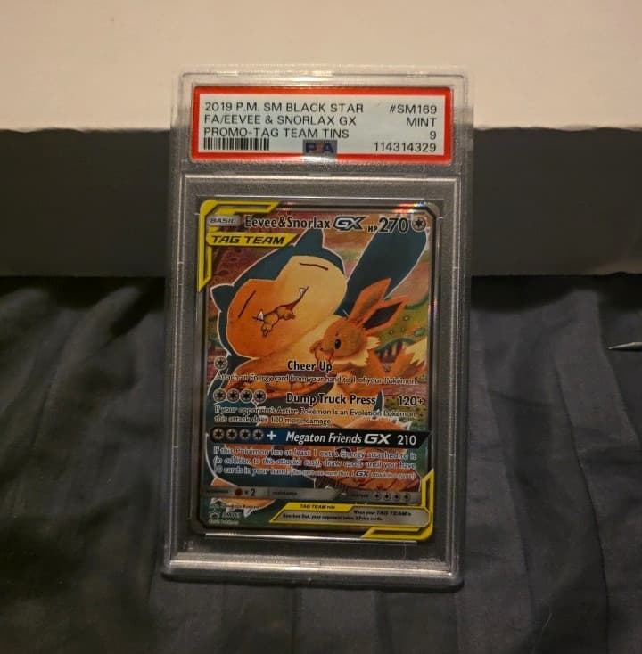 Pokemon Eevee & Snorlax GX PSA 9 2019 SM Black Star Promo TAG TEAM Holo SM169