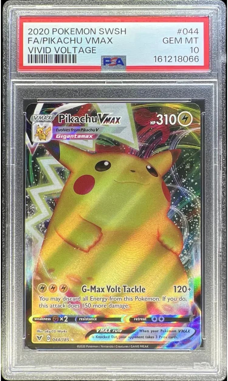 2020 POKEMON SWORD & SHIELD VIVID VOLTAGE #044 FA/PIKACHU VMAX PSA GEM MT 10