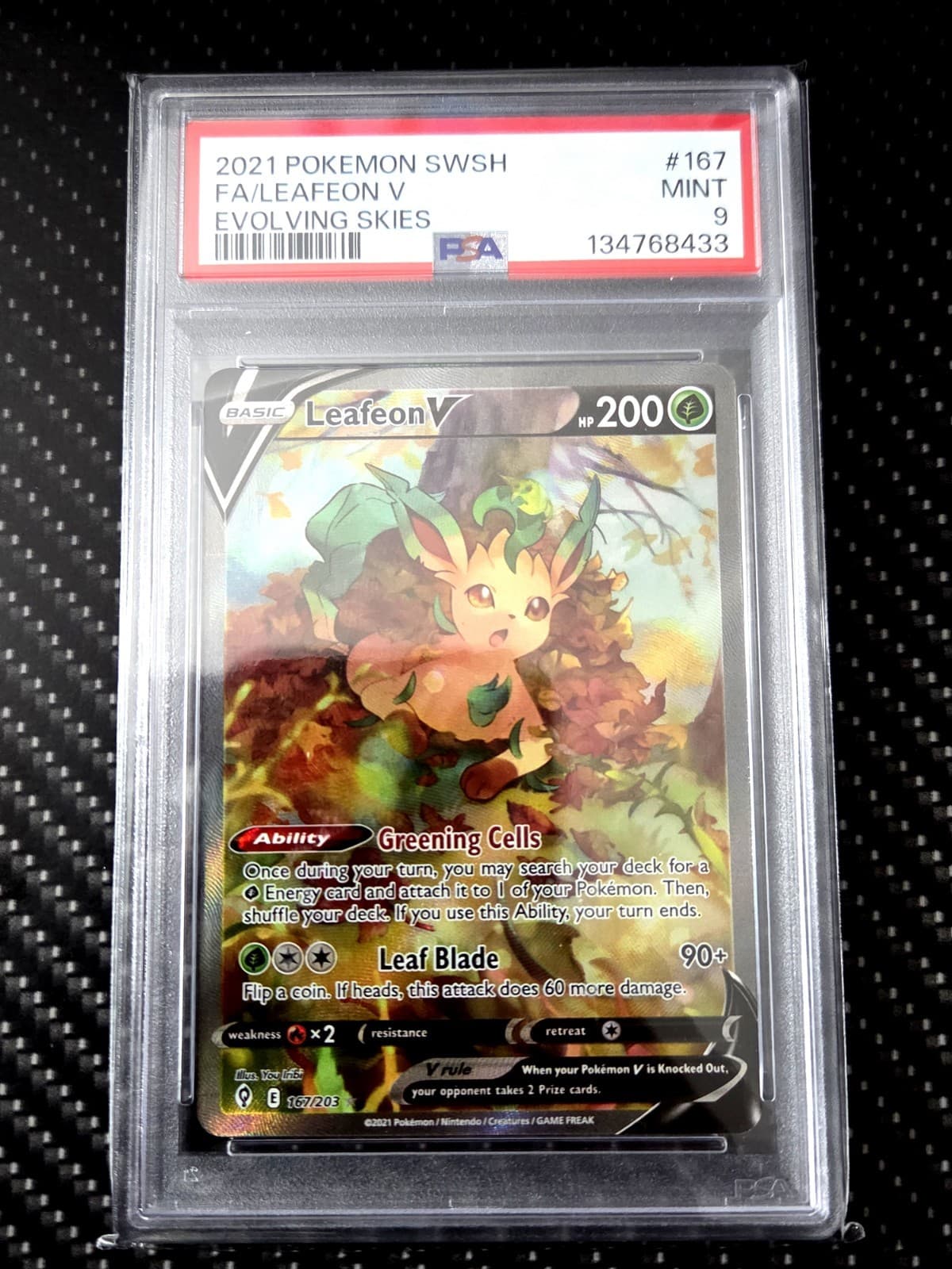 The Pokémon Company 2021 Evolving Skies Leafeon V 167/203 Alt FA Holo PSA 9