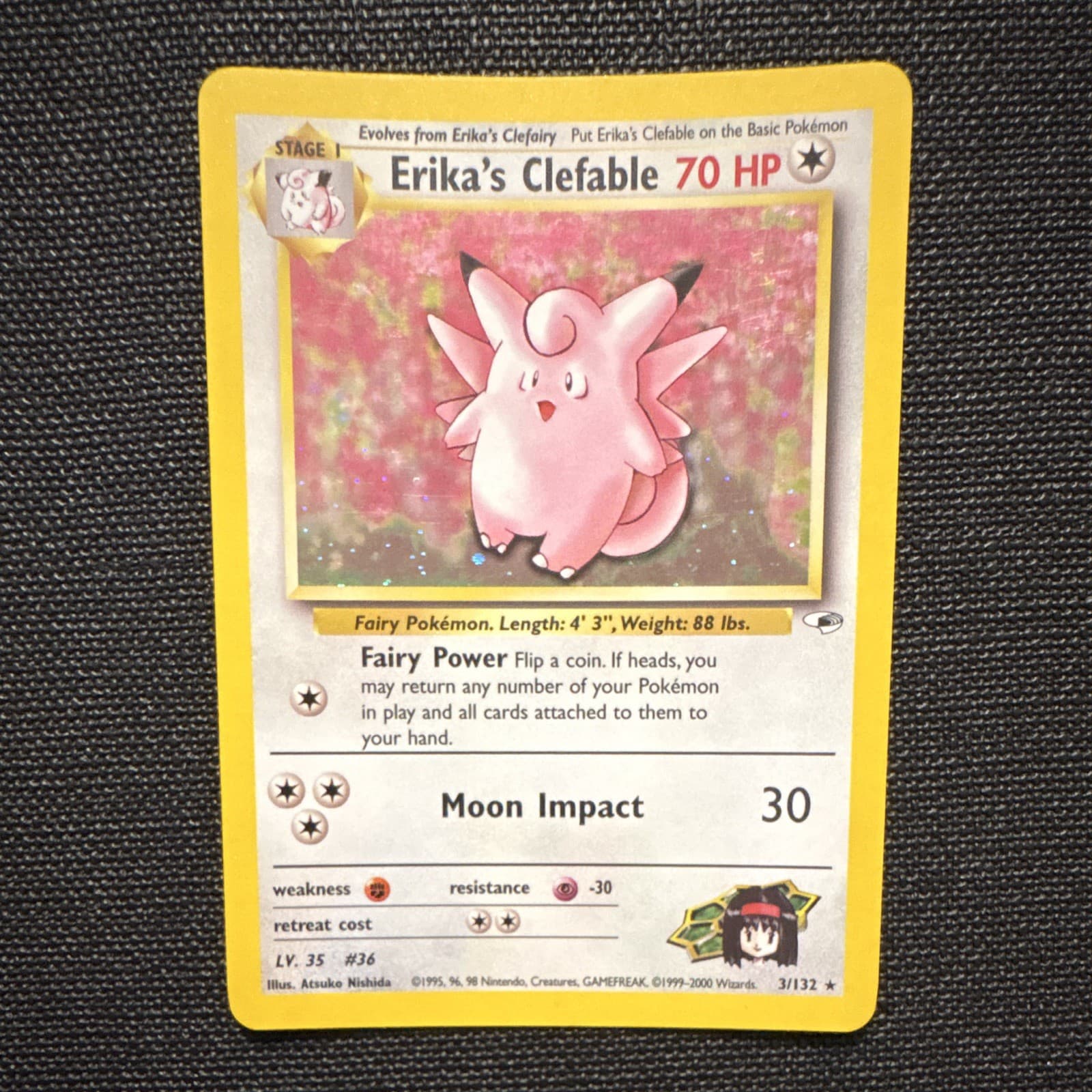 WOTC Pokemon TCG Erika's Clefable 3/132 Gym Heroes Holo Rare Unlimited