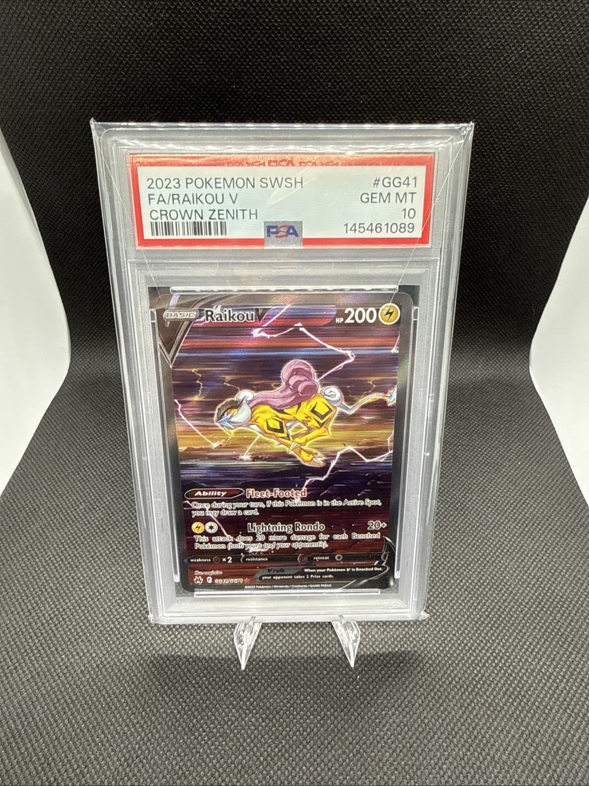 Raikou V GG41/GG70 SWSH: Crown Zenith: Galarian Gallery Holo PSA 10