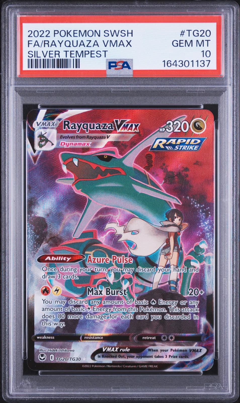 2022 Pokemon Sword & Shield Silver Tempest Rayquaza VMAX PSA 10 #TG20