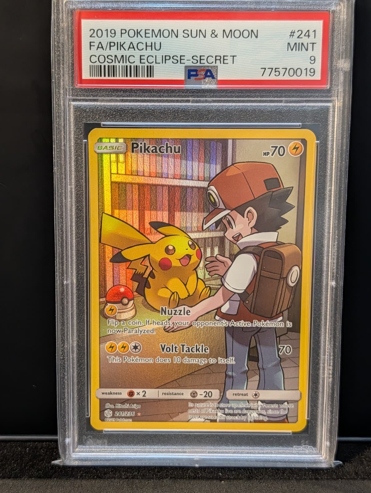 Pikachu (Secret Rare) 241/236 Sm-Cosmic Eclipse Holo PSA 9