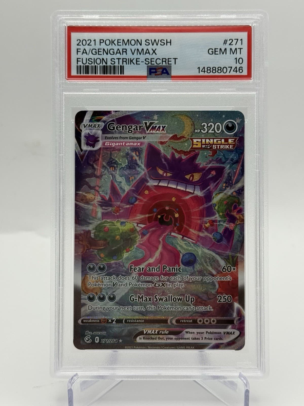 2021 POKEMON FUSION STRIKE GENGAR VMAX #271/264 ALT ART SECRET RARE PSA 10