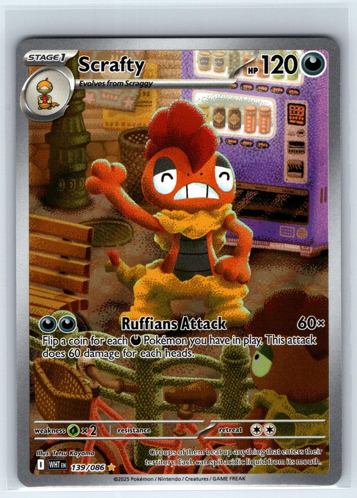 Scrafty 139/086 Illustration Rare White Flare Pokemon Holo Near Mint