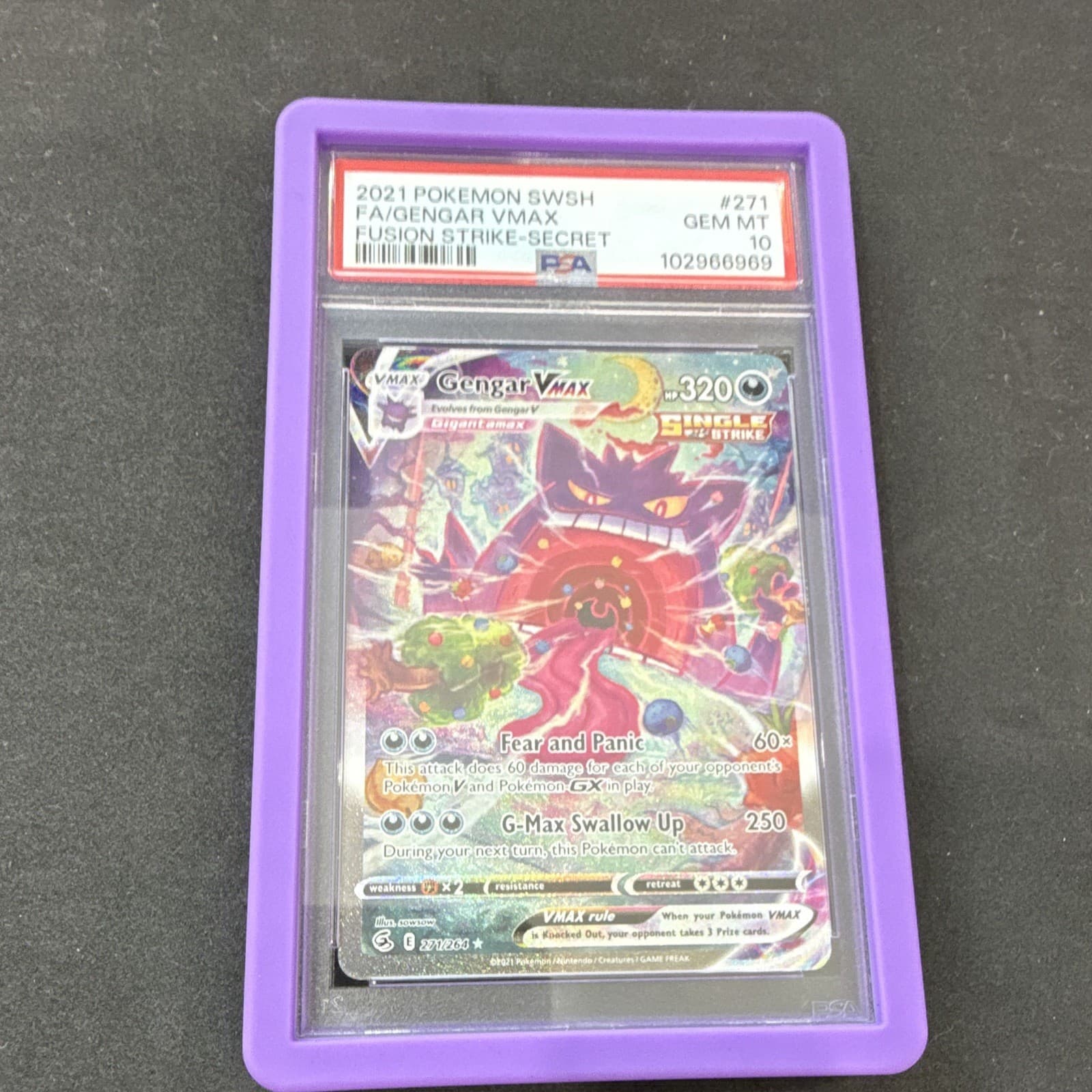 Pokemon TCG Gengar VMAX 271/264 Fusion Strike Alt Art Secret Rare Holo PSA 10