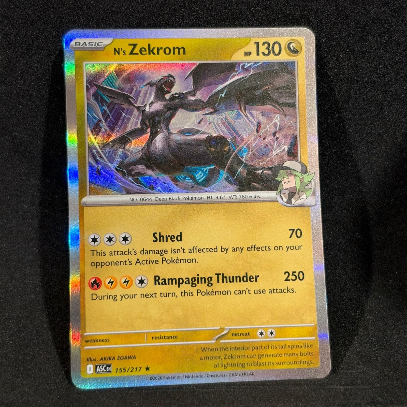 N's Zekrom 155/217 Rare Ascended Heroes Pokemon Holo Near Mint