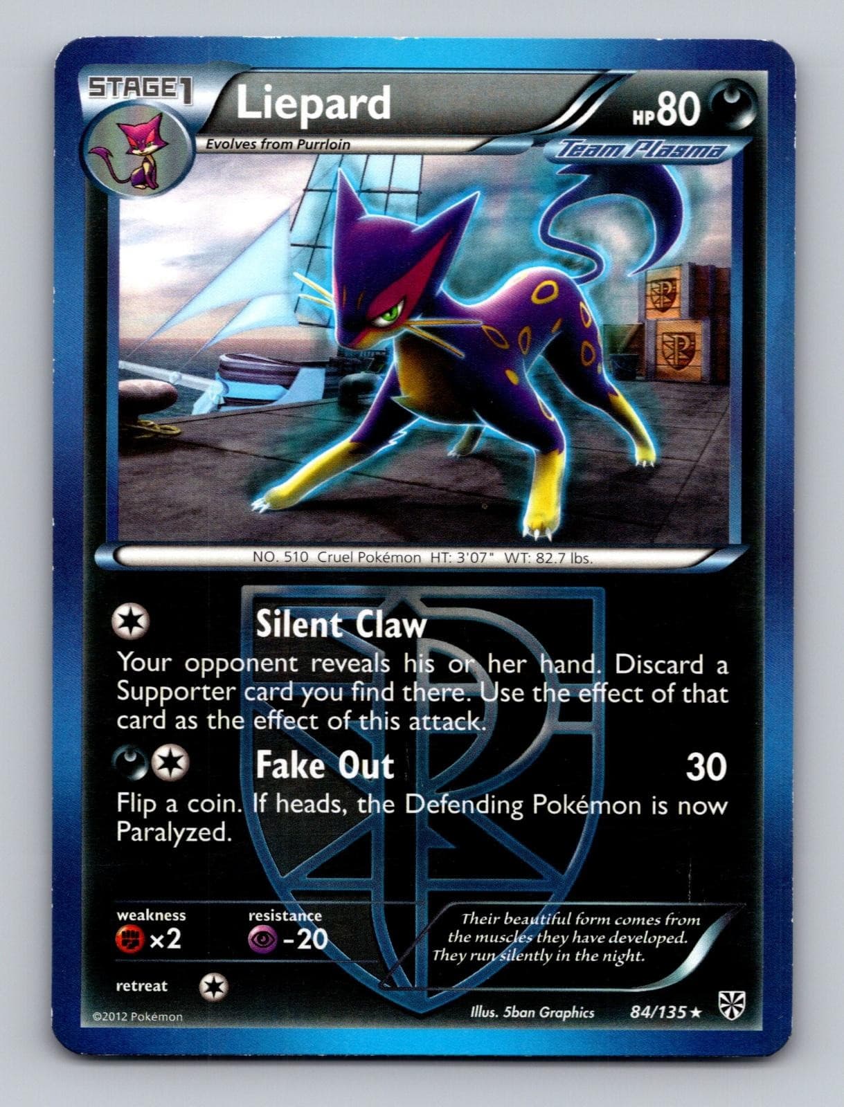 Liepard 84/135 Rare Plasma Storm Pokemon Lightly Played