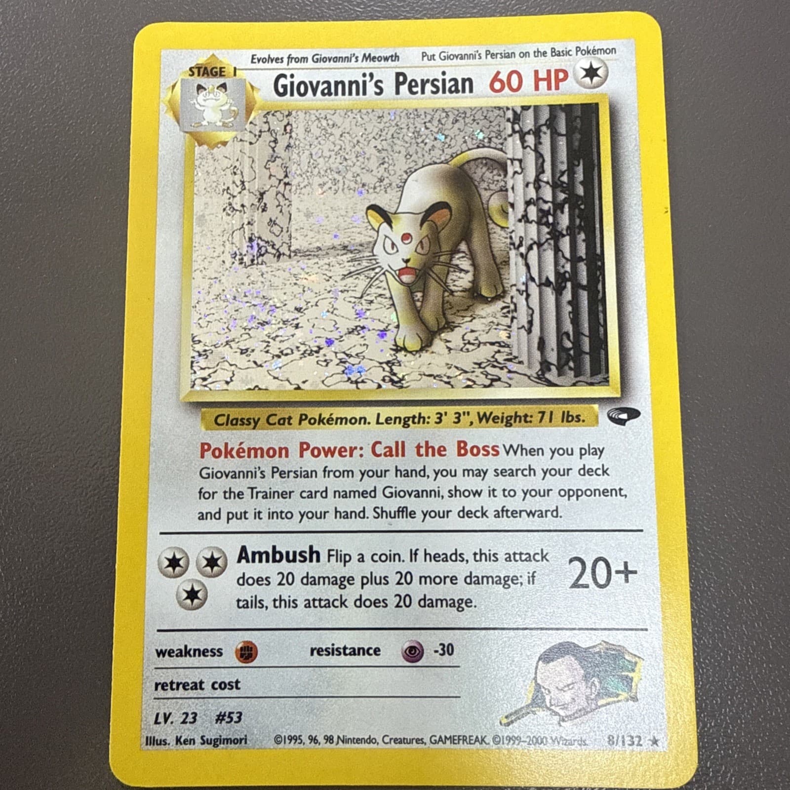 Pokémon Giovanni's Persian 8/132 Gym Challenge Unlimited Holo