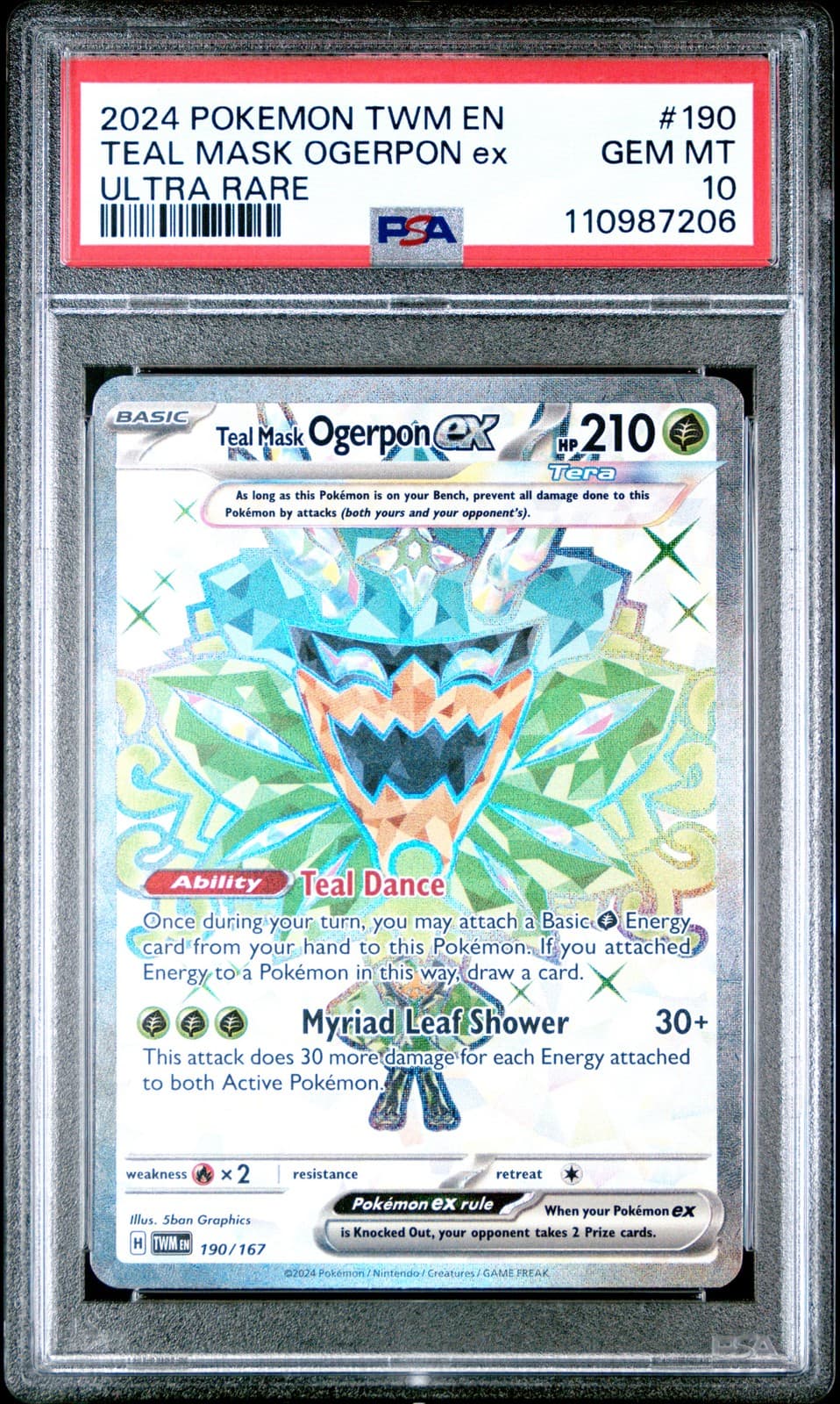 2024 POKEMON TWM EN-TWILIGHT MASQUERADE #190 TEAL MASK OGERPON ex PSA GEM MT 10