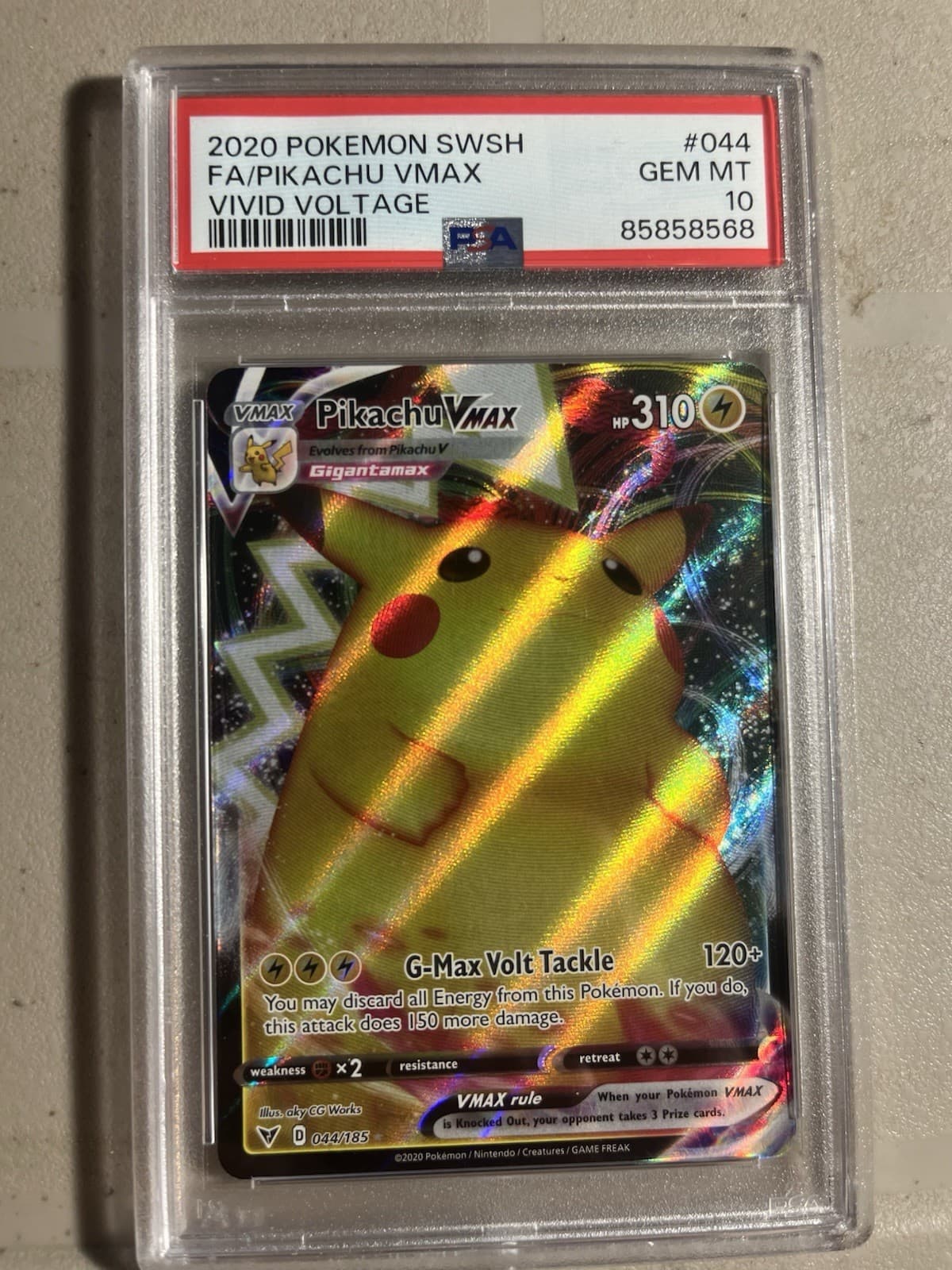 2020 Pokemon Sword & Shield Vivid Voltage Full Art Pikachu VMAX #44 PSA 10