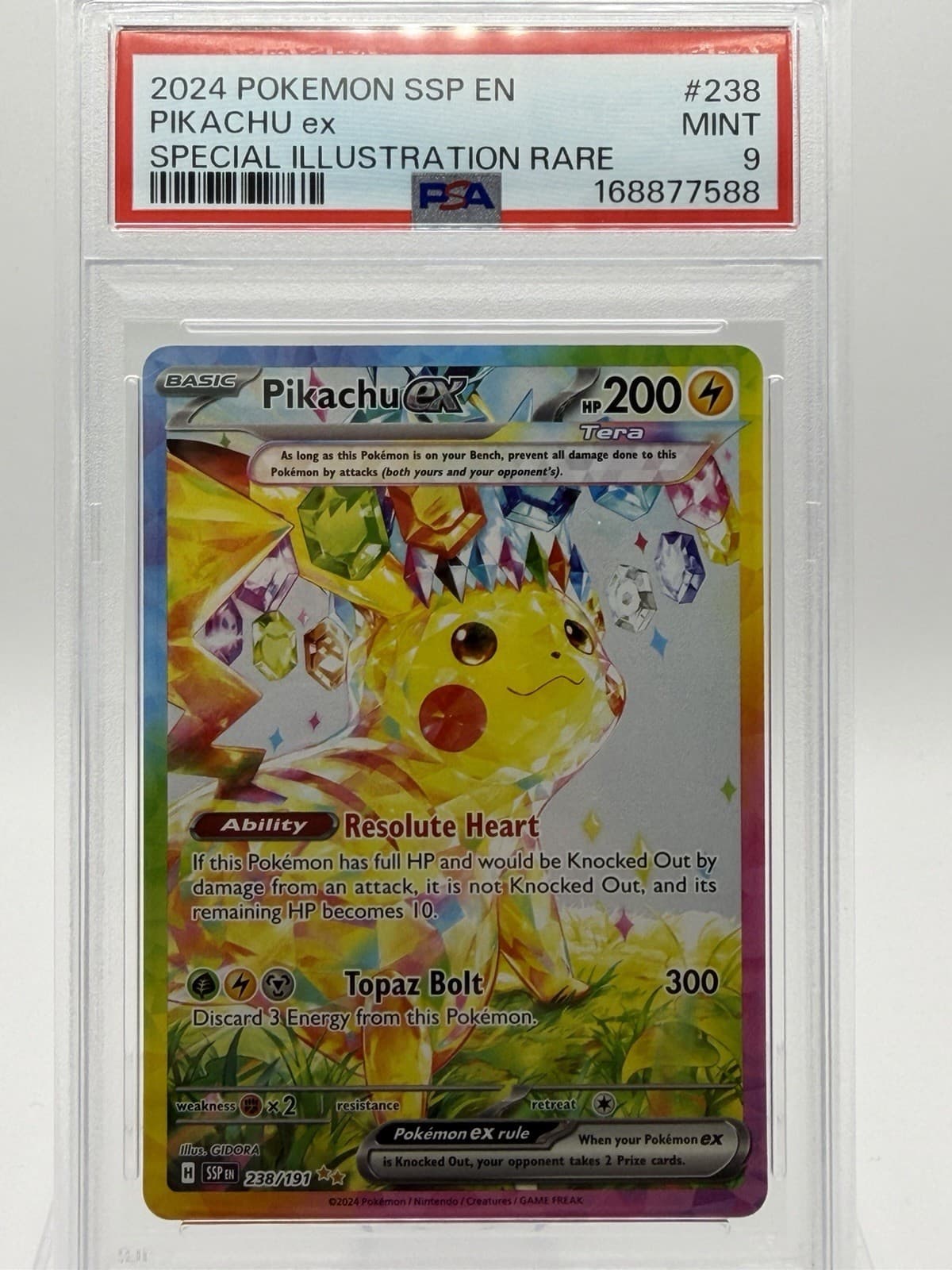 Pokemon 2024 Pikachu ex 238/191 SIR Surging Sparks PSA 9 Mint