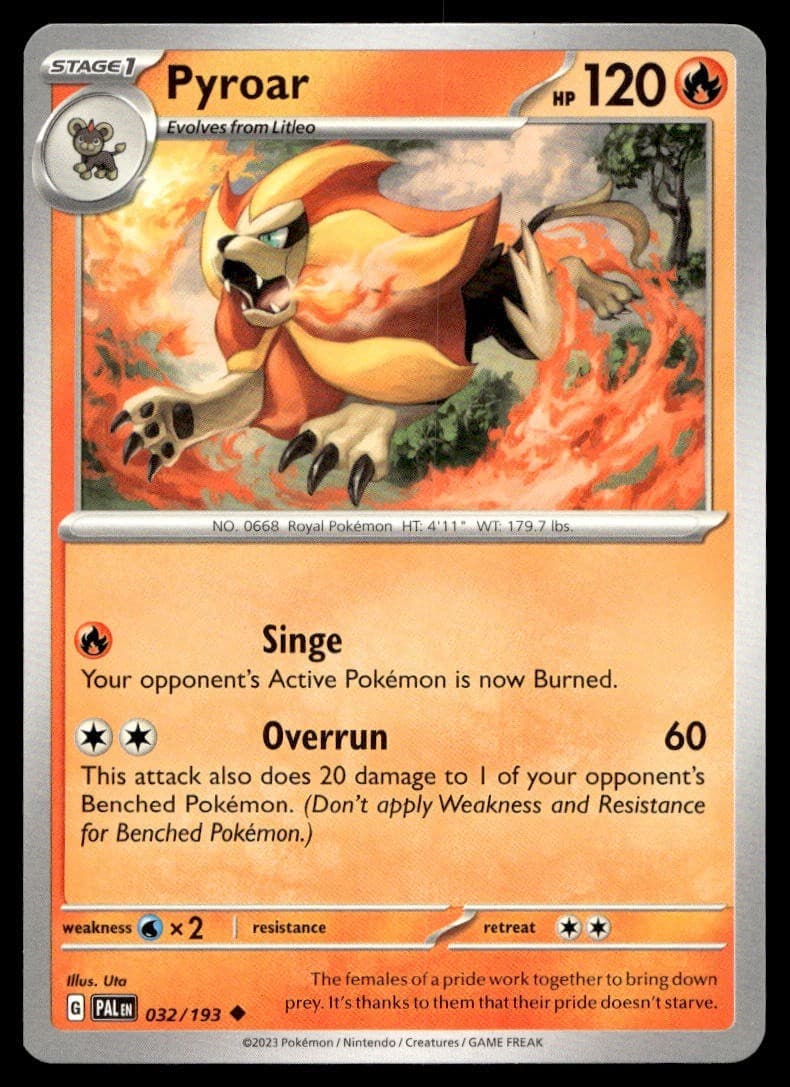 Pyroar 32/193 Pokemon Card Paldea Evolved Uncommon 120 HP Near Mint IF