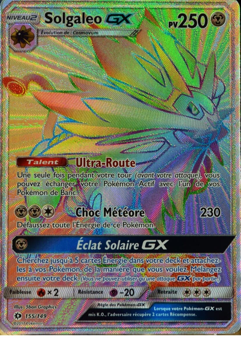 carte Pokémon 155/149 Solgaleo GX - FULL ART SECRETE SM1 - Soleil et Lune NEUF F