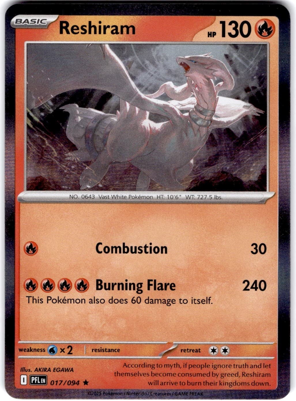 Pokemon Reshiram Phantasmal Flames 17/94 Normal Holo Near Mint English