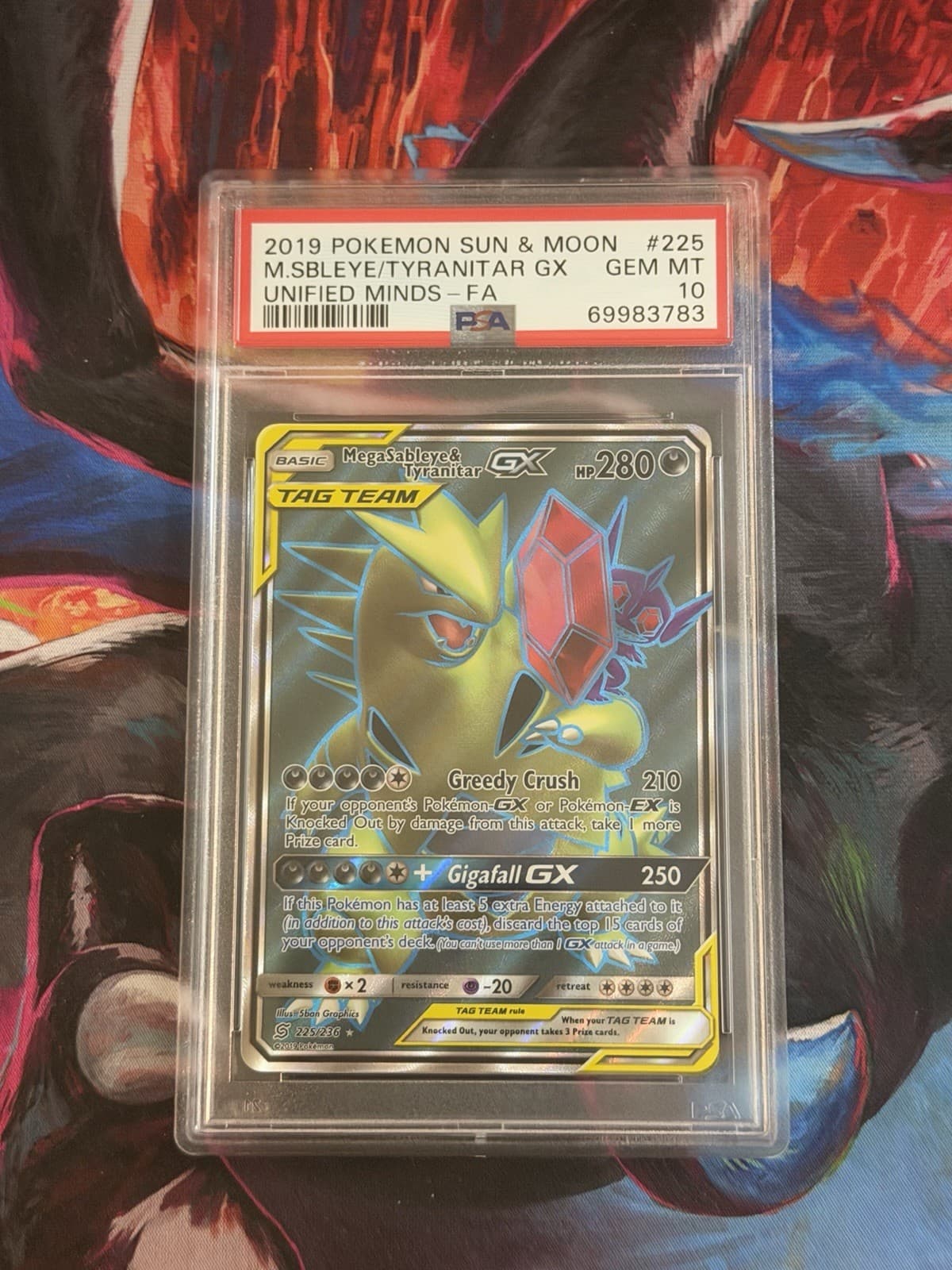 Mega Sableye & Tyranitar GX (Full Art) 225/236 Sm-Unified Minds Holo PSA 10
