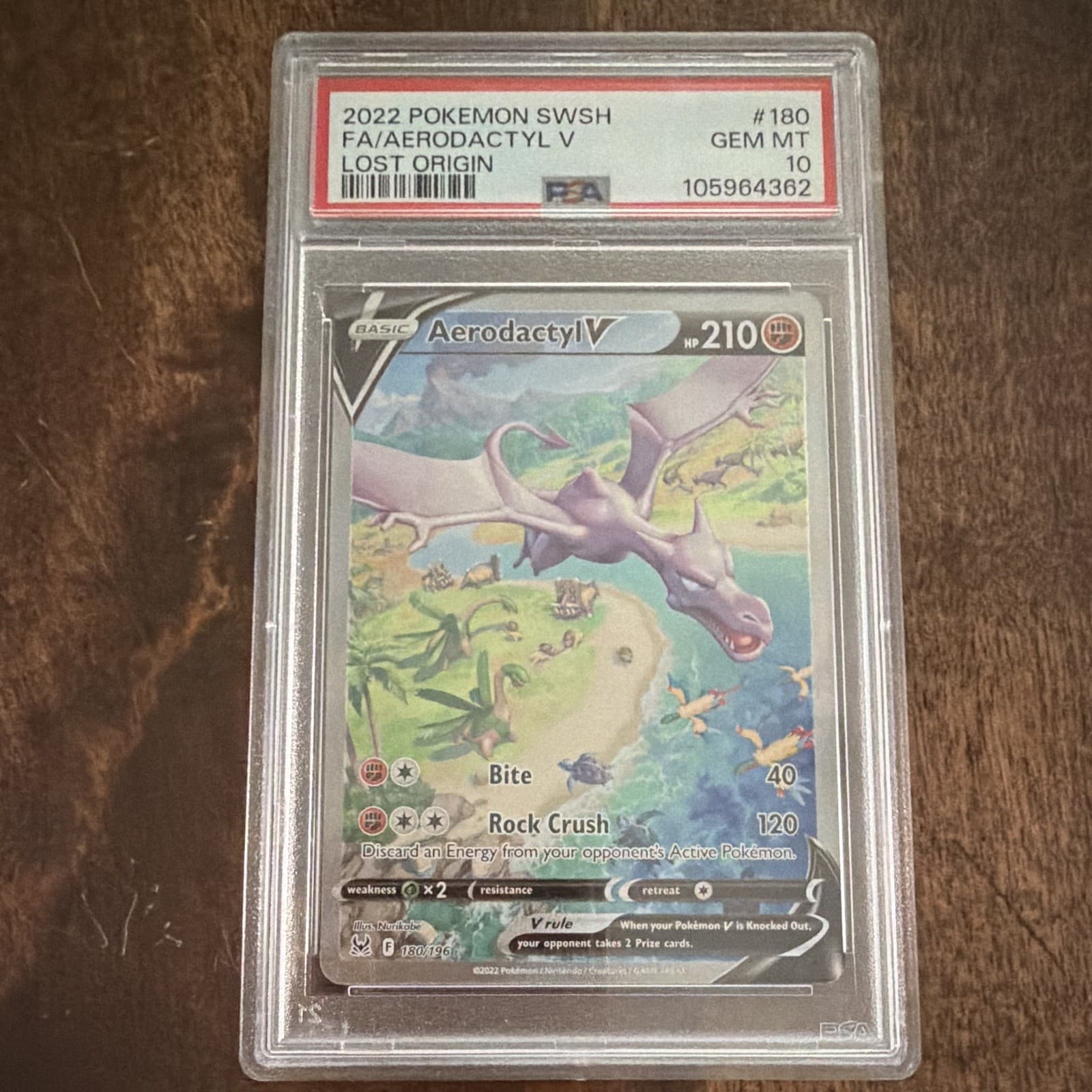 Pokemon TCG Aerodactyl V 180/196 Lost Origin Full Art Holo 2022 PSA 10
