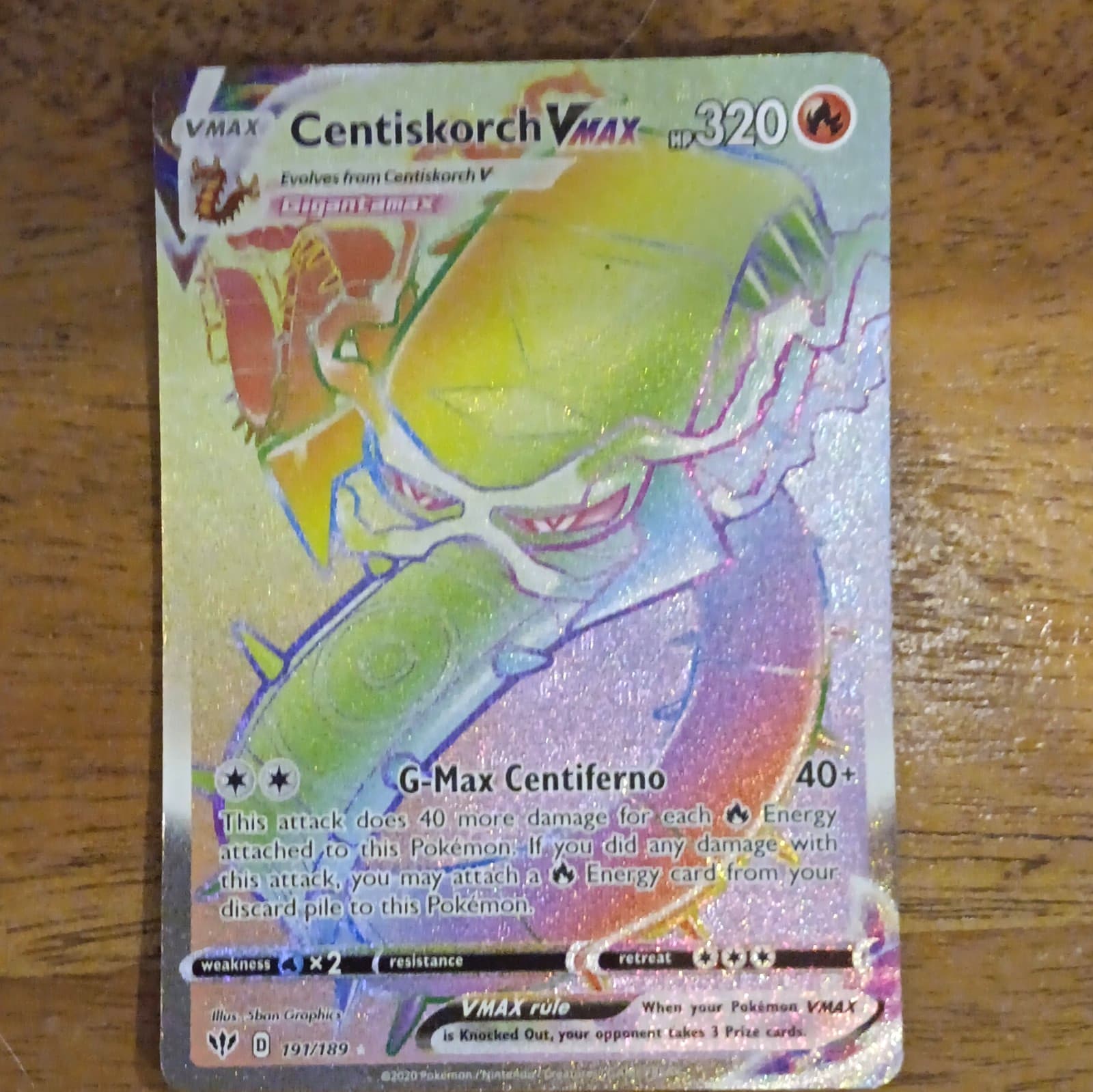 Pokemon Company Centiskorch VMAX 191/189 Darkness Ablaze Secret Rare FA Holo