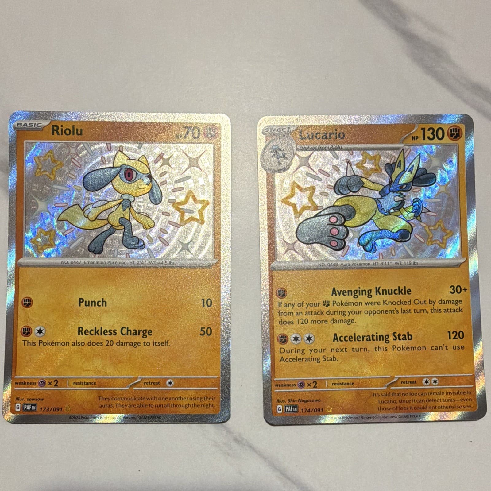 Pokemon Paldean Fates Shiny Lucario 173/091 & 174/091- NM