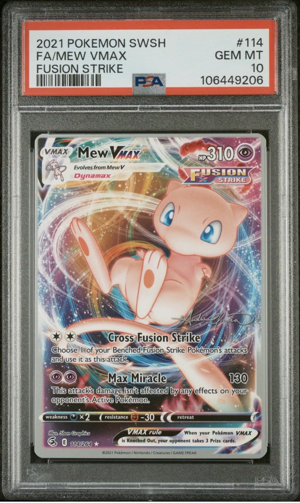 2021 POKEMON SWORD & SHIELD FUSION STRIKE #114 FULL ART/MEW VMAX PSA 10