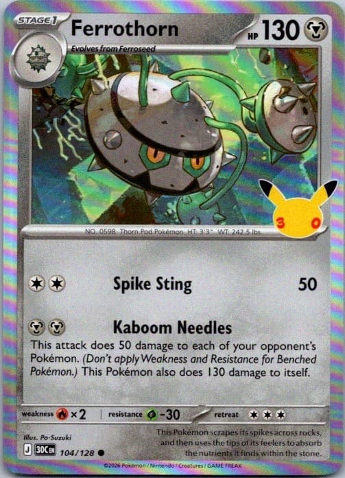 Ferrothorn 104/128 ME: 30th Celebration Pokemon Holo Near Mint
