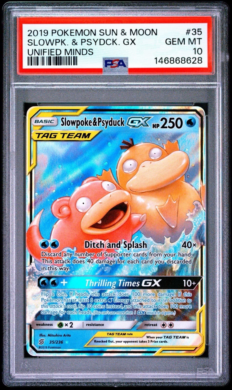 2019 Pokémon Slowpoke & Psyduck GX Sun & Moon Unified Minds 35/236 PSA 10