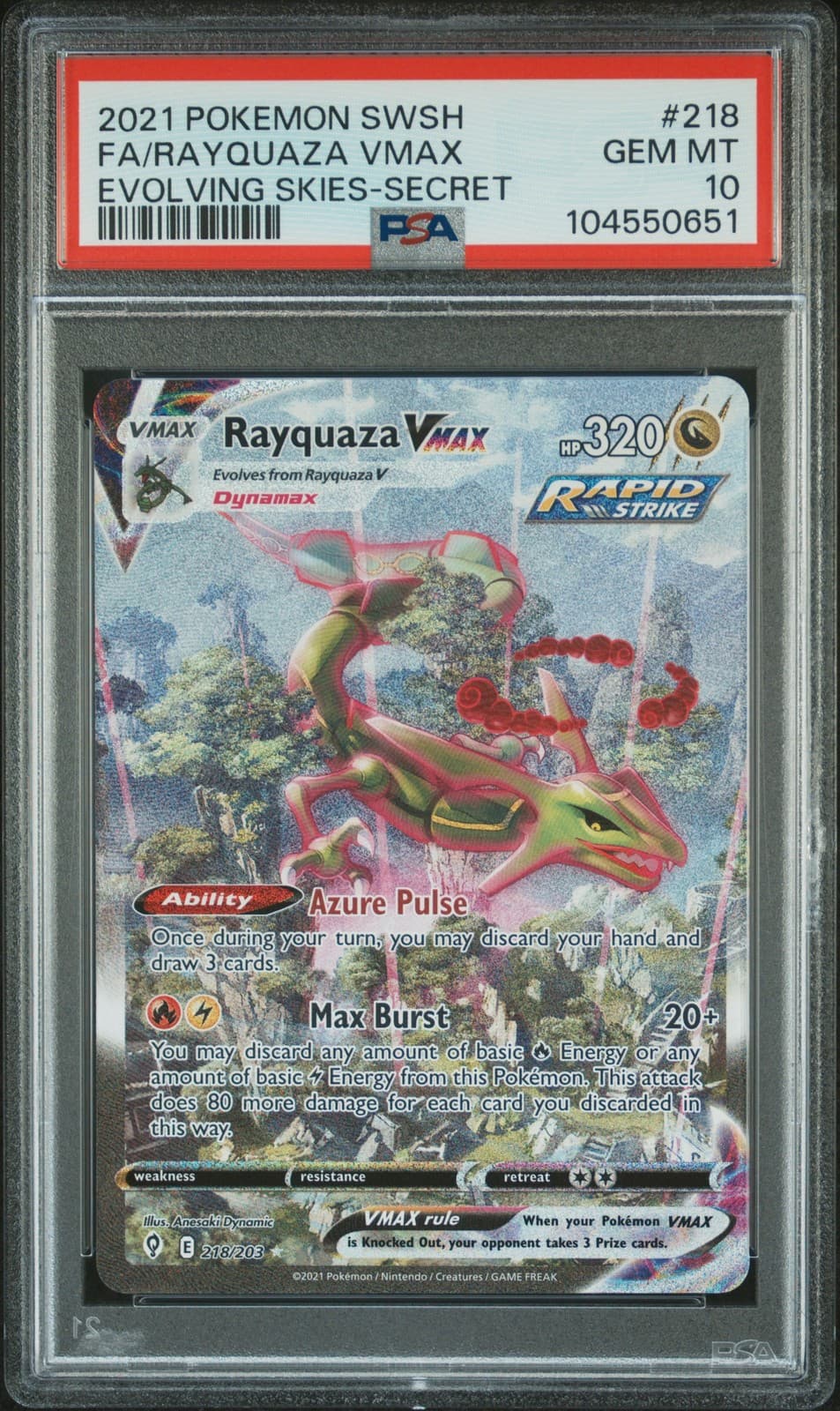 2021 FA/RAYQUAZA VMAX #218 PSA 10