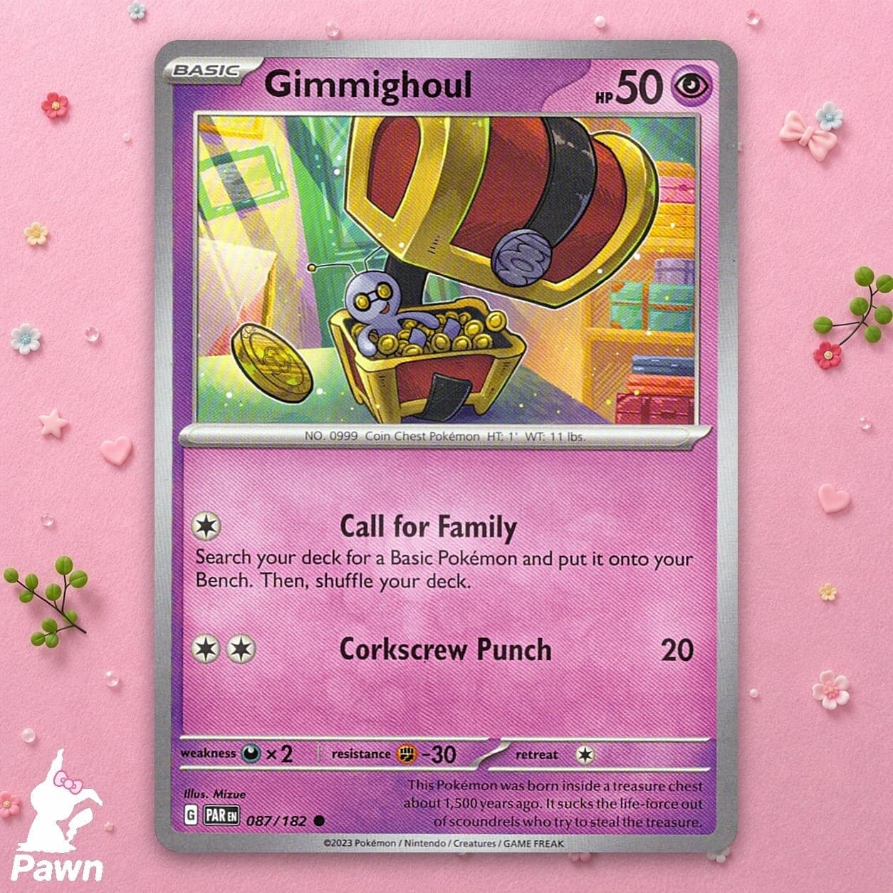 Gimmighoul 87/182 Paradox Rift Common Pokemon TCG Card Collectible NM Art Mizue