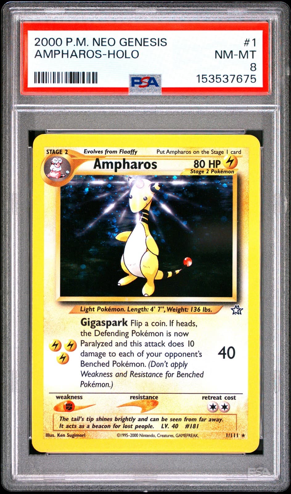 2000 Pokemon Neo Genesis #1 Ampharos-Holo PSA 8