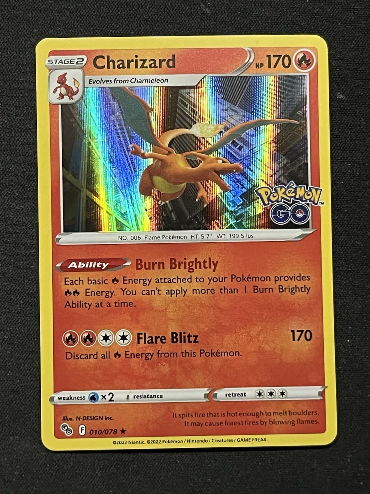 Charizard 10/78 Pokemon GO Holo Rare 2022 Pokemon TCG NM