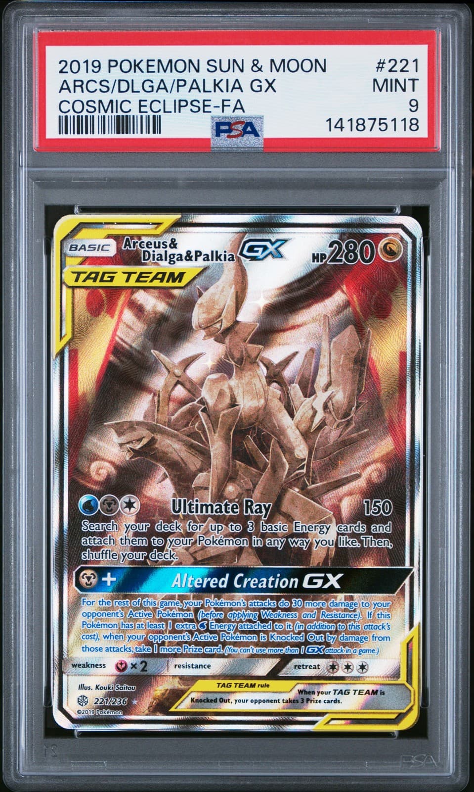2019 Pokemon Arceus & Dialga & Palkia Gx 221/236 Pokemon PSA 9 Mint