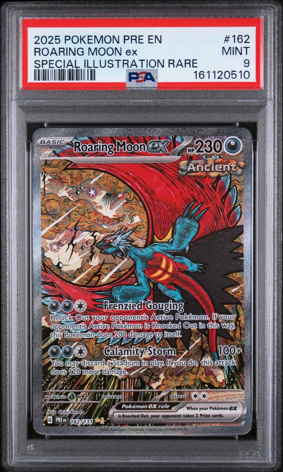 2025 Pokemon Prismatic Roaring Moon ex Special Illustration Rare #162/131 PSA 9