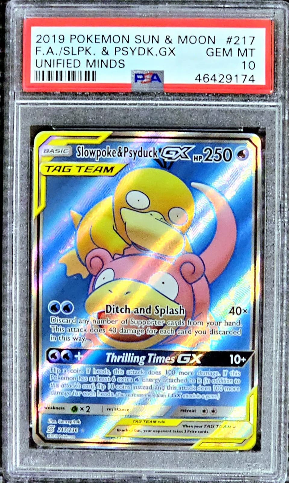 Pokemon Slowpoke & Psyduck GX Unified Minds Full Art #217 PSA 10 Gem Mint