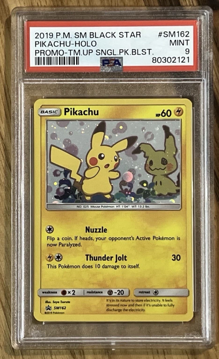 POKEMON TEAM UP BLACK STAR PROMO PIKACHU #SM162 HOLO PSA 9 MINT #153729043