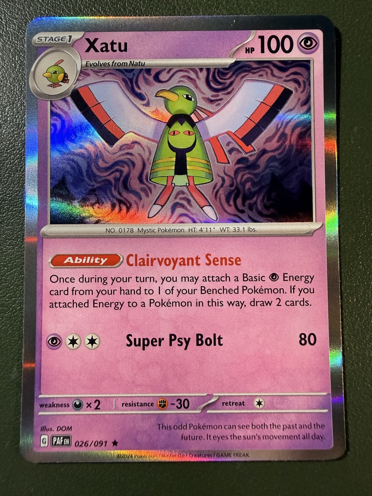 Pokemon TCG Xatu 26/91 Paldean Fates SV4.5 Holo NM